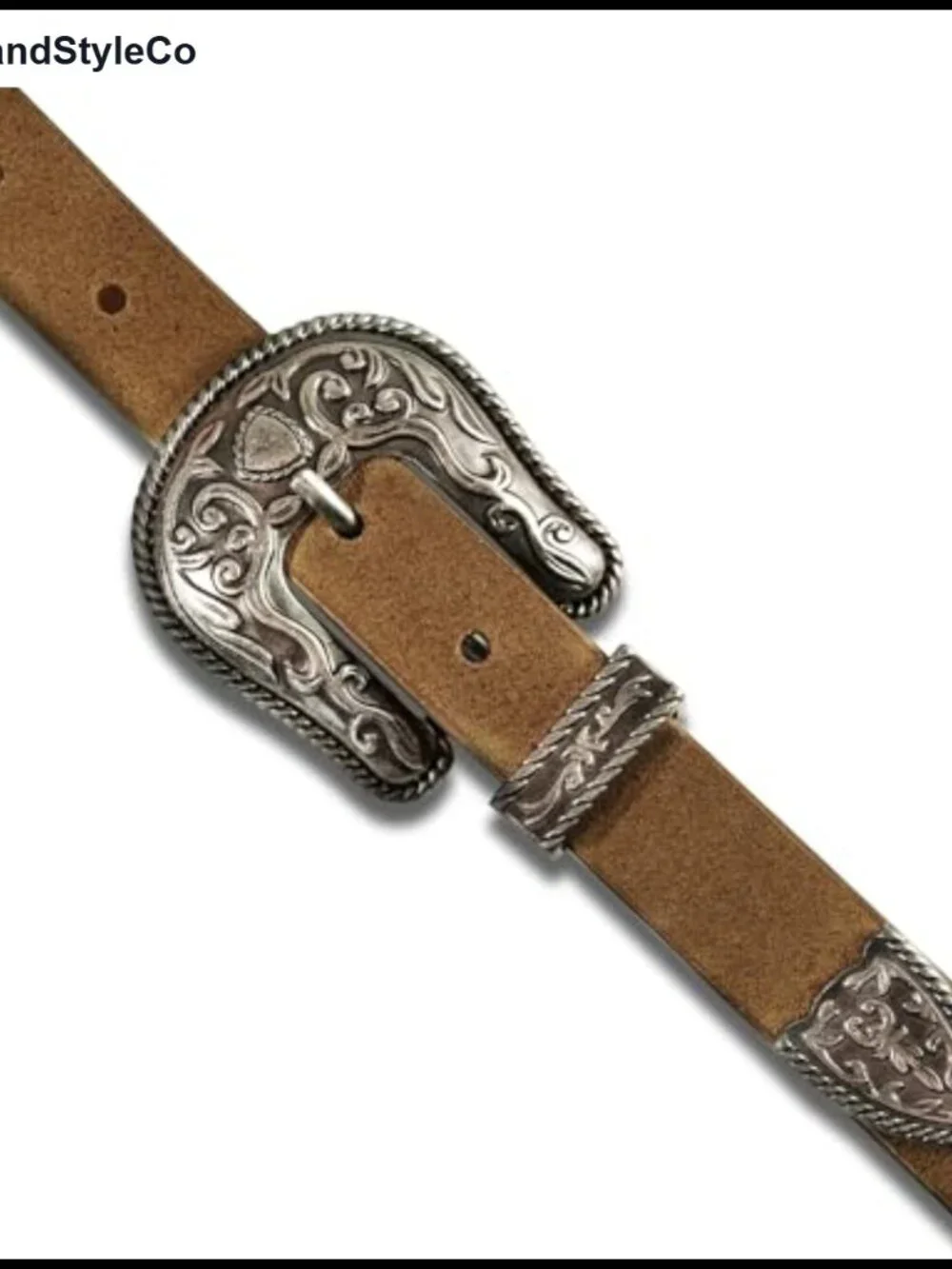 Western Suede Leather Belt with Engraved Buckle Slim 1